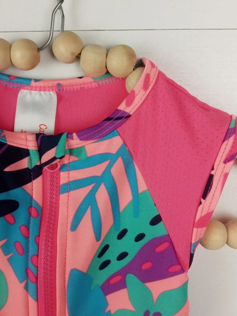 Cat & Jack girls size 18 mos swimsuit bright neon pink colorful floral design